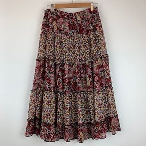 Notations Floral Tiered A-Line Skirt Elastic Waist